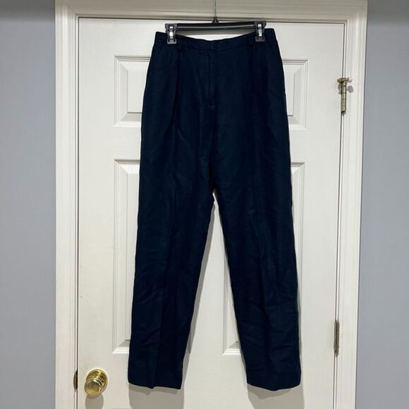 Vintage Liz Claiborne Linen Cotton Kylie Navy Blue High Waist Pleated Pants Sz 8 - Picture 3 of 9